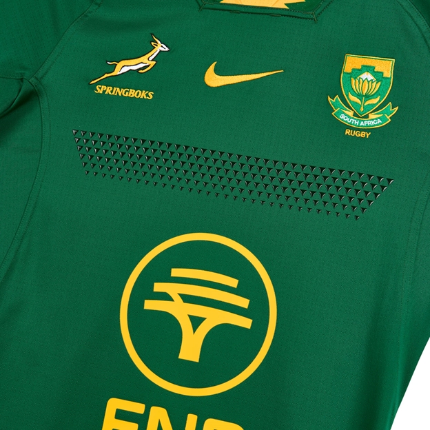 South Africa Springboks Mens Home Rugby Shirt 26/27 Gorge Green - Flatlay Close-up View