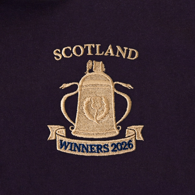 Scotland Kids Cup Winners 2026 Classic Rugby Shirt Navy - Embroidery Close-up