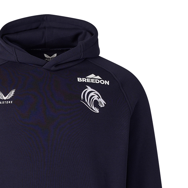 Leicester Tigers Mens Off Pitch Hoodie 26/27 Navy - Tigers Logo Close-up