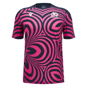 Scotland Mens Warm Up Rugby Shirt 26/27 Neon Pink and Navy - Front View