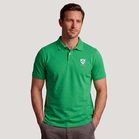 Ireland 1875 Adults Classic Cotton Polo Shirt Emerald Green - Model Front View