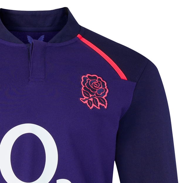 England Womens Away Classic Rugby Shirt Long Sleeve 26/27 Maritime Blue - RFU Rose Close-up