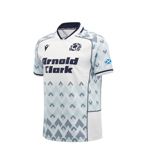 Scotland Kids Away Rugby Shirt 26/27 White Sand and Navy - Front View