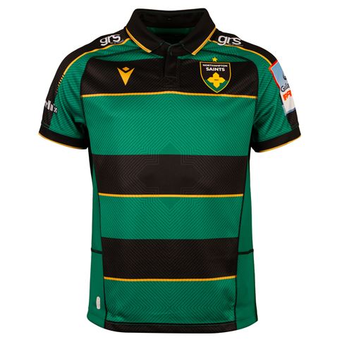 Northampton Saints Mens Home Rugby Shirt 26/27 Black and Green - Front View