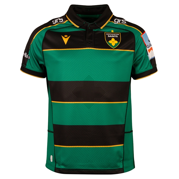 Northampton Saints Mens Home Rugby Shirt 26/27 Black and Green - Front View