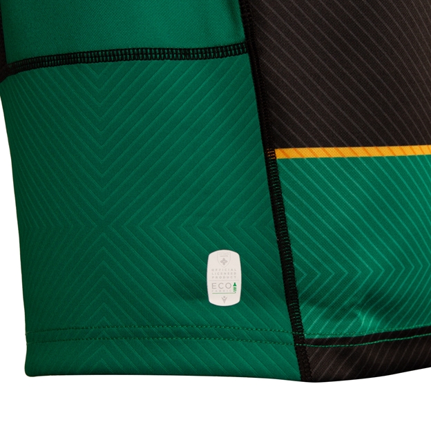 Northampton Saints Mens Home Rugby Shirt 26/27 Black and Green - Hem Close-up