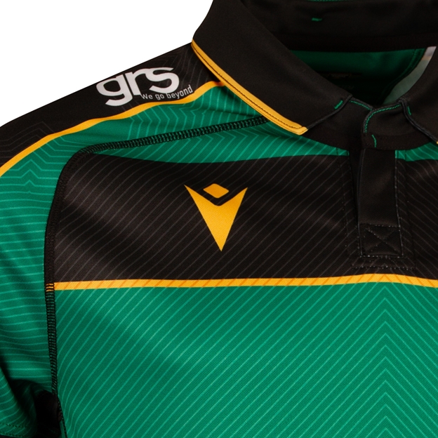 Northampton Saints Mens Home Rugby Shirt 26/27 Black and Green - Macron Close-up