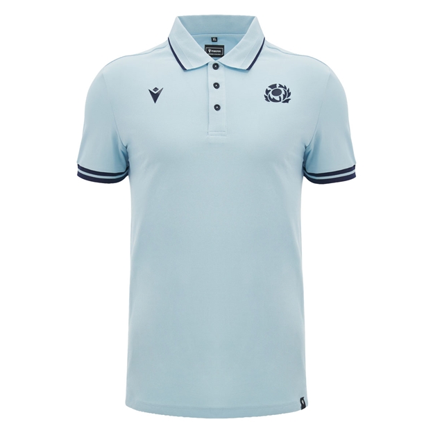 Scotland Mens Travel Fitted Cotton Polo 26/27 Blue and Navy - Front View