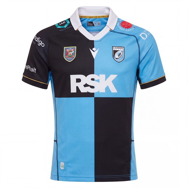 Cardiff Mens Home Rugby Shirt 26/27 Blue - Front View