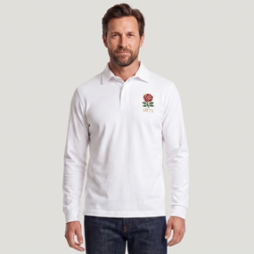 England 1871 Adults Heritage Cotton Rugby Shirt White - Model Front View