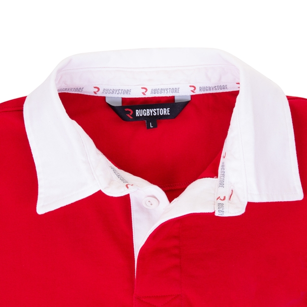 Rugby 1823 Mens Rugby Shirt Long Sleeve Red - Collar Close-up