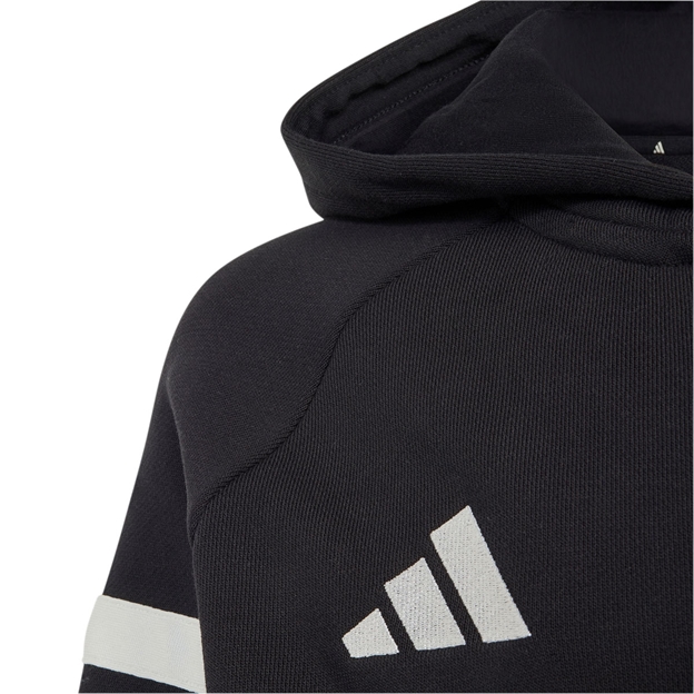 All Blacks Kids Leisurewear Full Zip Hoodie 26/27 All Black - Adidas Logo Close-up