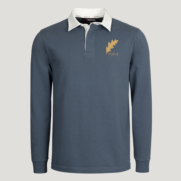 Romania 1964 Adults Heritage Rugby Shirt Petrol Blue - Front View