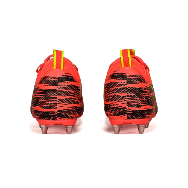 Oxen Youths Meta X 6S Soft Ground Rugby Boots Orange Blaze - Heel View