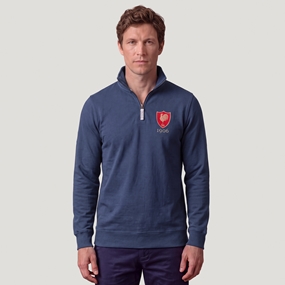 France 1906 Adults Half Zip Cotton Sweatshirt Petrol Blue - Model Front View