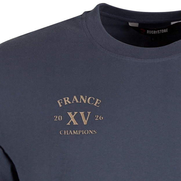 R1823 France Champions 2026 T-Shirt Petrol Blue - Champions Embroidery Close-up