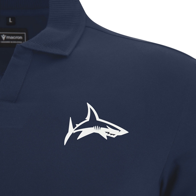 Sale Sharks Mens Travel Polo 26/27 Navy - Sharks Logo Close-up