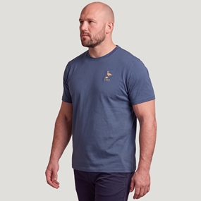 Uruguay 1865 Mens Cotton T-Shirt Petrol Blue - Model Front View