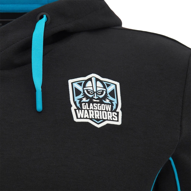 Glasgow Warriors Mens Travel Hoodie 26/27 Black - Warriors Logo Close-up