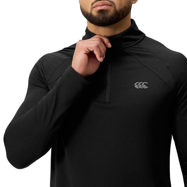 Canterbury Mens Tempo Quarter Zip Training Top Black - Model Front Close-up
