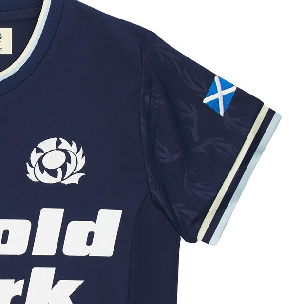 Scotland Infants Home Rugby Shirt 26/27 Navy and Sand - Scottish Flag Embroidery