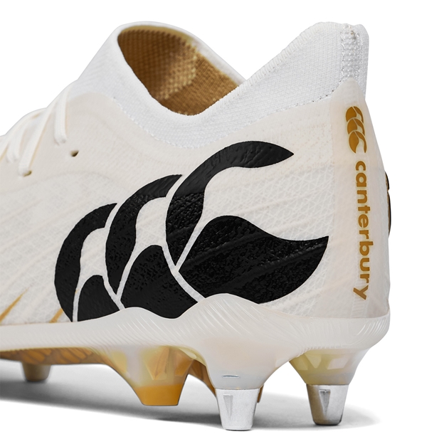 Canterbury Adults Speed Falcon Elite Soft Ground Rugby Boots - White - Heel