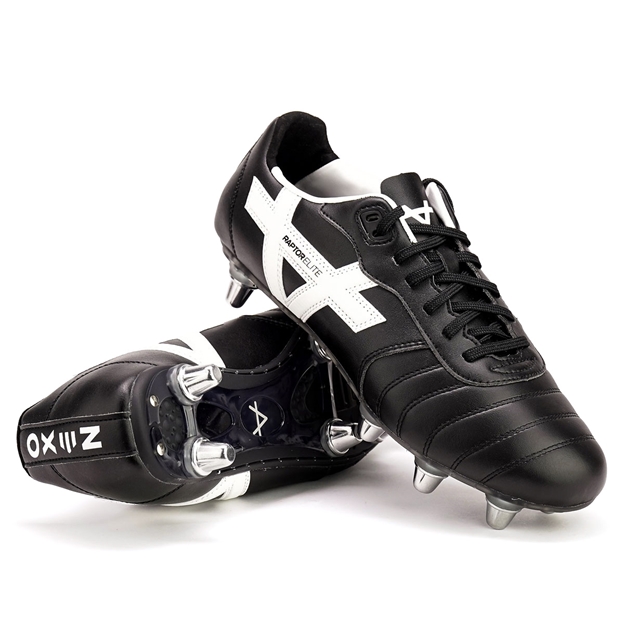 Oxen Adults Raptor Elite 8 Stud Soft Ground Rugby Boots Black - Front