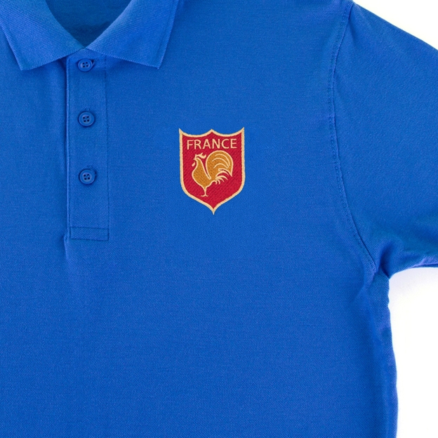 France Mens Classic Polo Shirt Royal - Badge Close-up