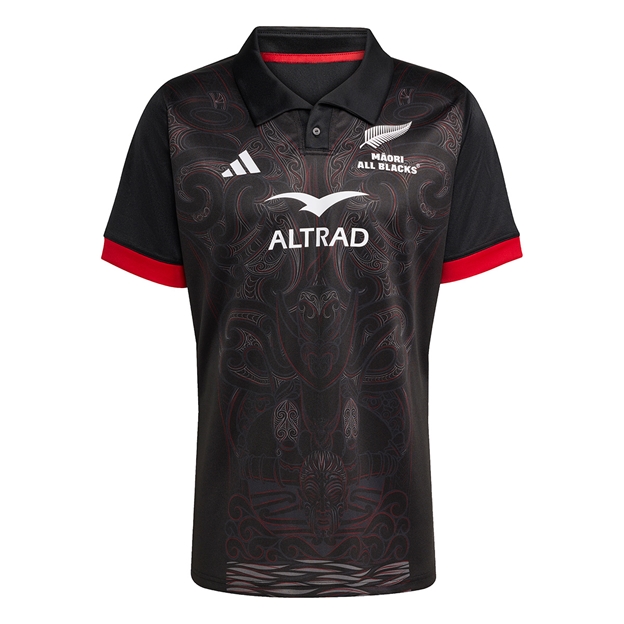 Maori All Blacks Mens Home Rugby Shirt Short Sleeve Black 25/26 - Front View