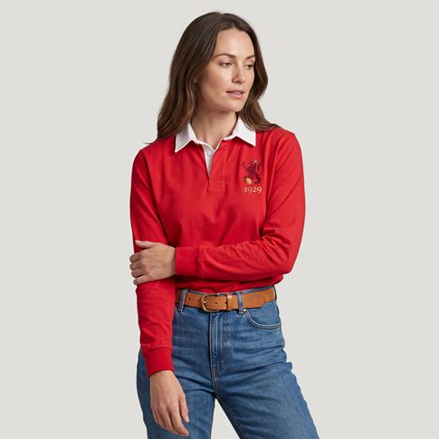 Spain 1929 Adults Heritage Rugby Shirt Red - Model Front View