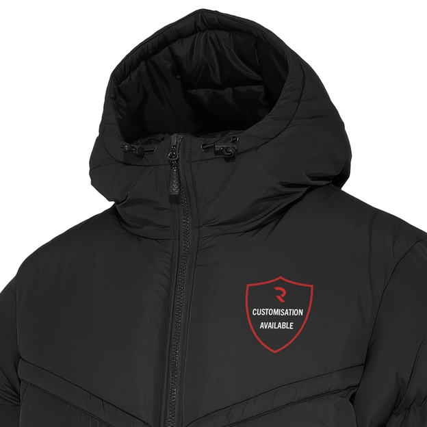 Rugbystore Kids Performance Showerproof Padded Coat Black - Hood Close-up