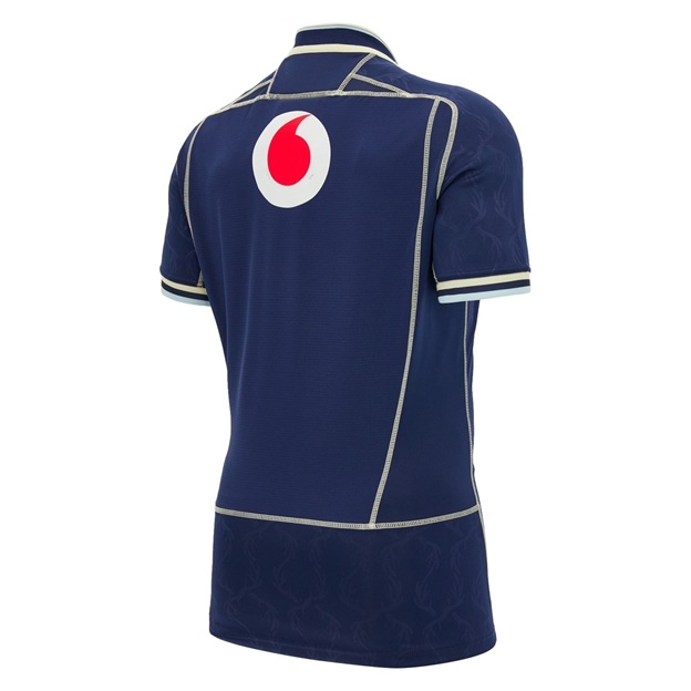Scotland Mens Bodyfit Home Rugby Shirt 26/27 Navy and Sand - Back View