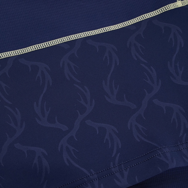 Scotland Mens Bodyfit Home Rugby Shirt 26/27 Navy and Sand - Hem Stag Pattern