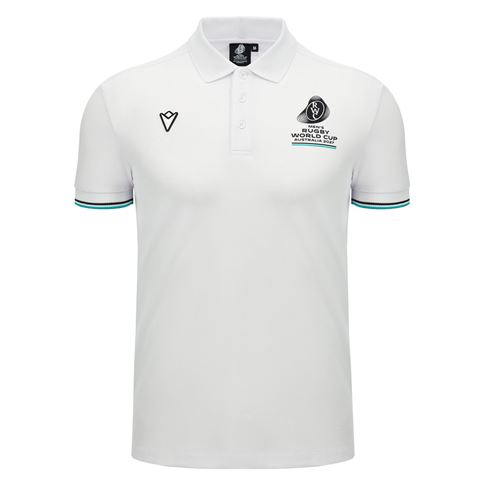Rugby World Cup 2027 Mens Cotton Polo White/Turquoise - Front View