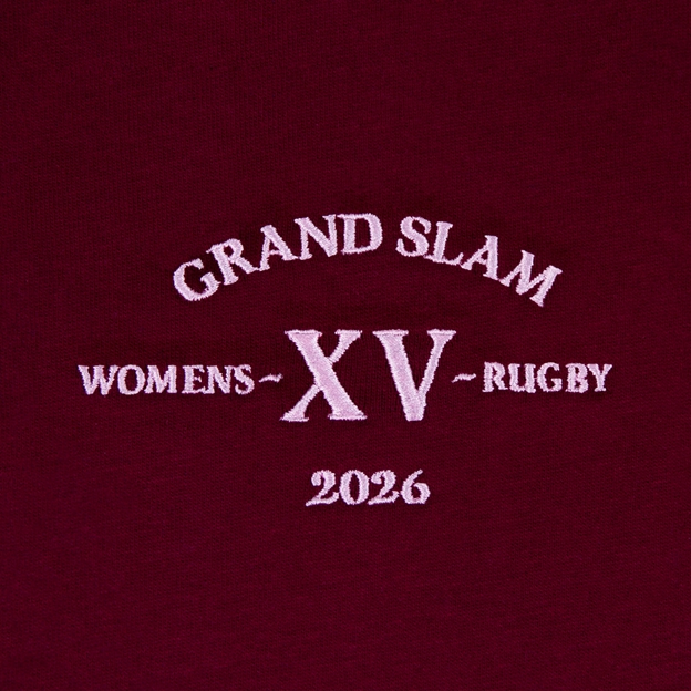 England Grand Slam 2026 Adults Heavyweight Rugby shirt Burgundy - Embroidery Close-up