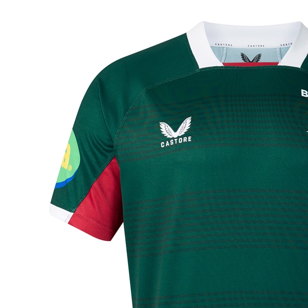 Leicester Tigers Kids Home Rugby Shirt 26/27 Botanical Garden - Castore Logo Close-up