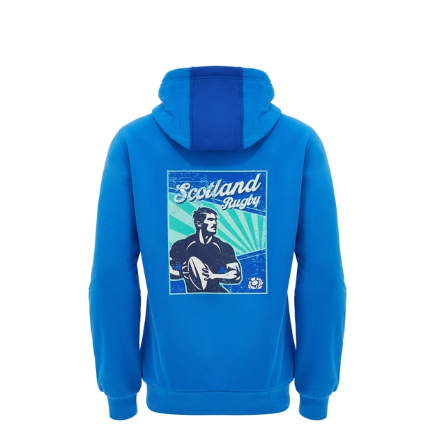 Scotland Kids Leisure Cotton Hoodie 26/27 Blue White and Green - Back View