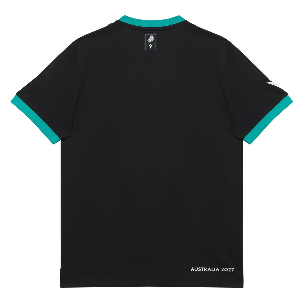 Rugby World Cup 2027 Kids Cotton T-Shirt - Black/Turquoise - Front