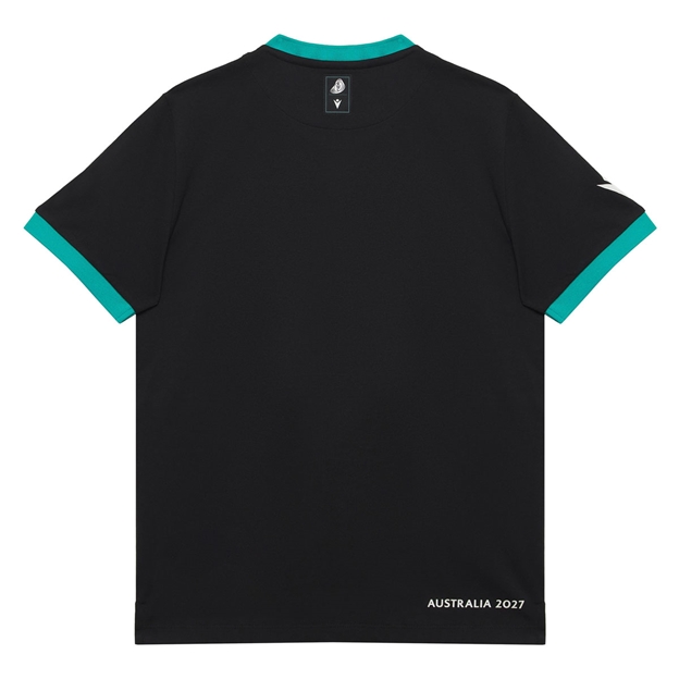 Rugby World Cup 2027 Kids Cotton T-Shirt - Black/Turquoise - Back