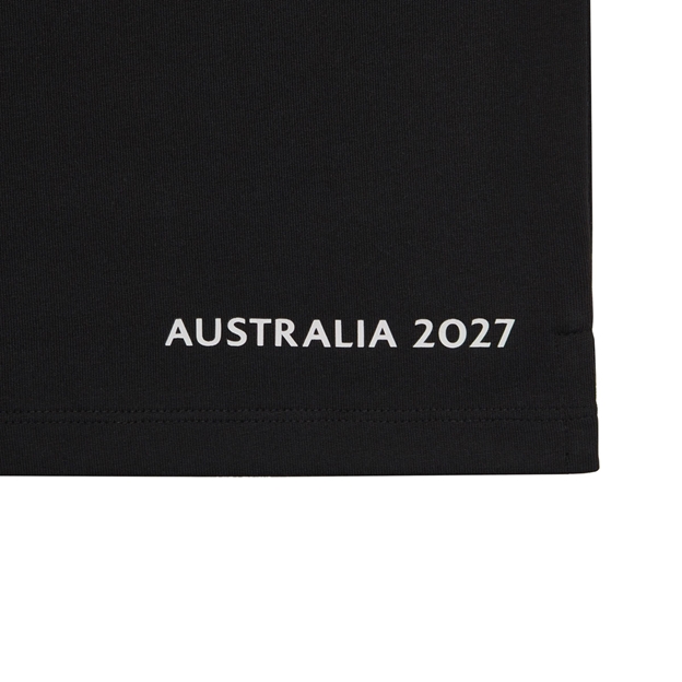 Rugby World Cup 2027 Kids Cotton T-Shirt - Black/Turquoise - Hem