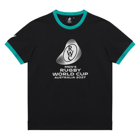 Rugby World Cup 2027 Kids Cotton T-Shirt - Black/Turquoise - Front