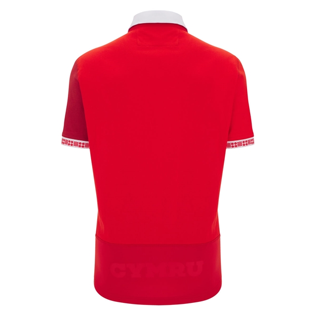 Wales Mens Home Cotton Rugby Shirt 25/26 Short Sleeve Red - Back