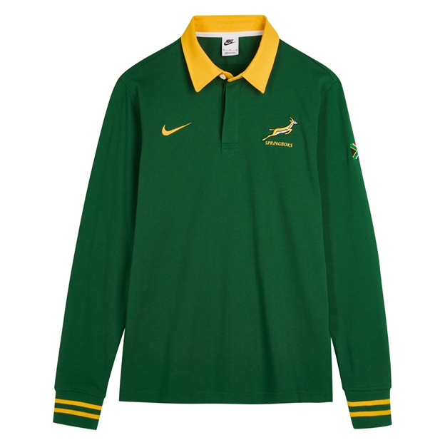 South Africa Springboks Mens Home Classic Rugby Shirt Long Sleeve 26/27 Gorge Green - Flatlay View