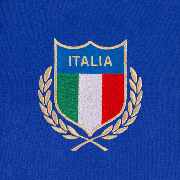 Italy Womens Classic Hoodie Royal - Crest Embroidery Close-up