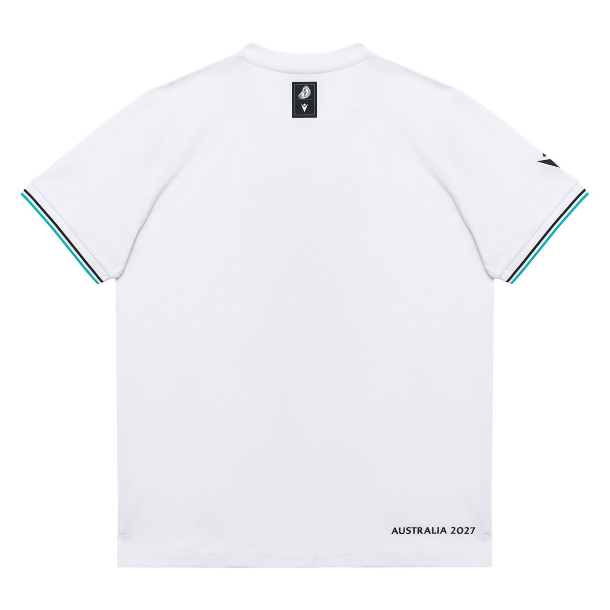 Rugby World Cup 2027 Kids Cotton T-Shirt - White/Turquoise - Front