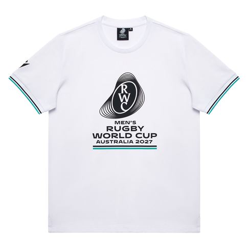 Rugby World Cup 2027 Kids Cotton T-Shirt - White/Turquoise - Front