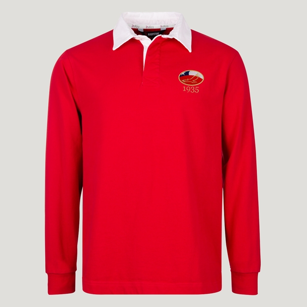 Chile 1935 Adults Heritage Cotton Rugby Shirt Red - Front View