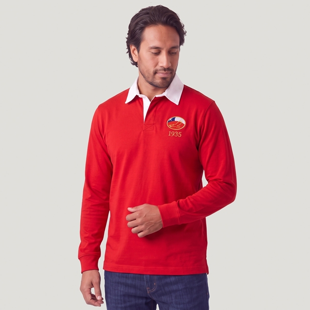 Chile 1935 Adults Heritage Cotton Rugby Shirt Red - Model View
