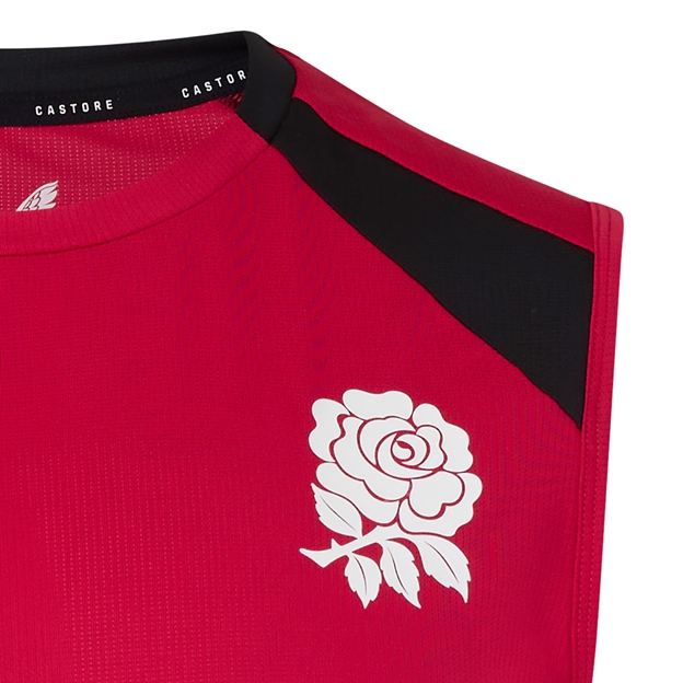 England Mens Performance Vest 26/27 Persian Red - Rose Close-up