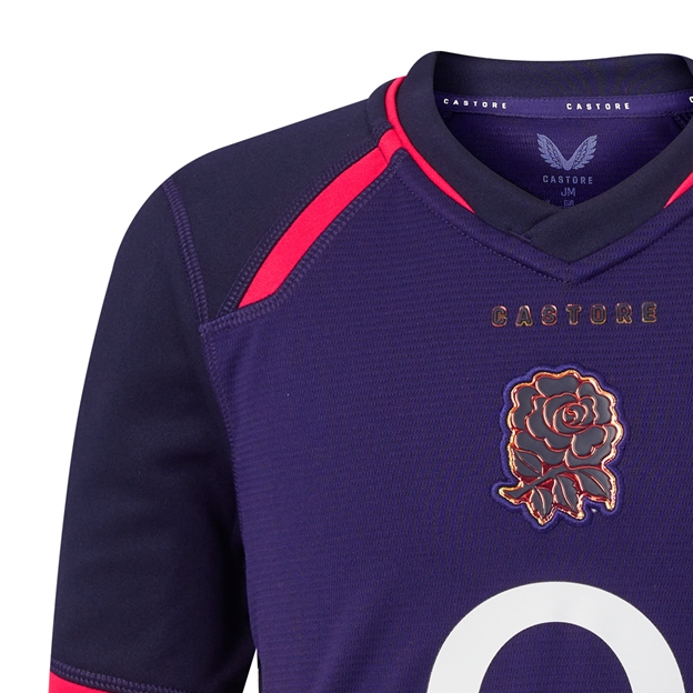 England Kids Away Rugby Shirt 26/27 Maritime Blue - RFU Rose Close-up